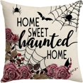 thumbnail image 2 of Halloween Linen Decorative Pillow Covers 18x18 inch Set of 4 Dark Red Flower Bat Spider Throw Pillow Cover Holiday Cushion Case for Sofa Couch, 2 of 5
