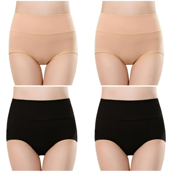 APEXFWDT Women's Cotton Underwear M-4XL,High Waisted Ladies Panties Full Coverage Briefs Comfy Soft Seamless Panties 4 Pack (Regular & Plus Size)