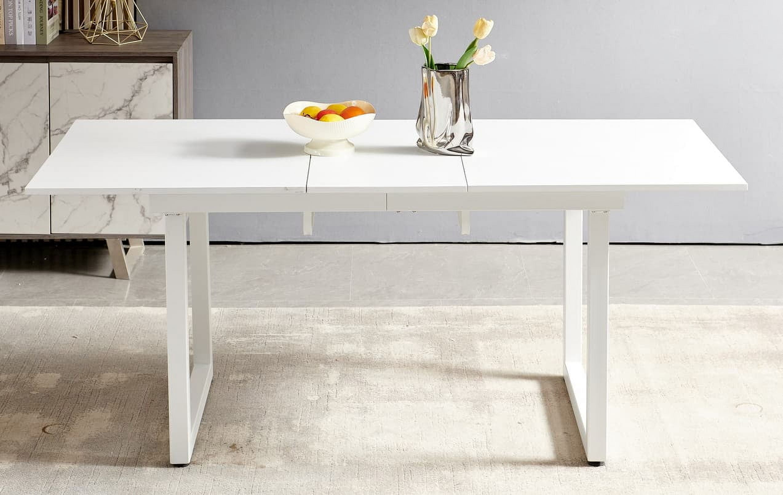 MAYEERTY Modern White Square Extendable Dining Table - Metal Legs, Bright for Small Homes