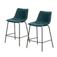 thumbnail image 7 of Abble 24 inch Bar Stools Set of 2, Faux Leather Upholstered Low Back Kitchen Counter Height Stools with Sled Base, Floor-Scratch Protection, Indigo Blue, 7 of 7