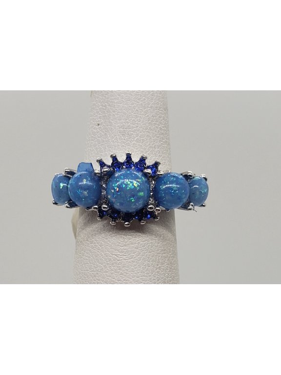 Size 5, Blue Fire Opal Topaz Silver Ring