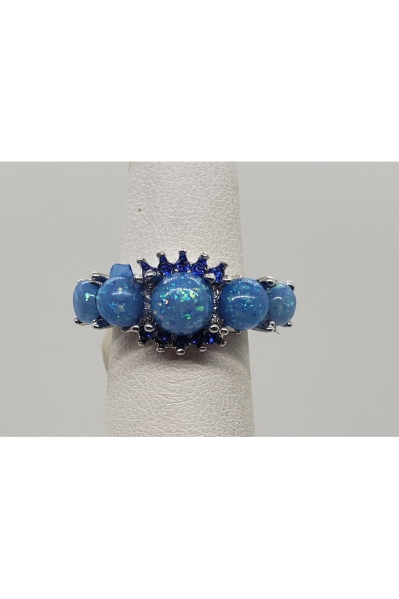 Size 5, Blue Fire Opal Topaz Silver Ring