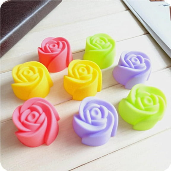 8pcs Random Color Muffin Maker Chocolate Cup Cake Mold Rose Flower Cookie Silicone Baking Mould