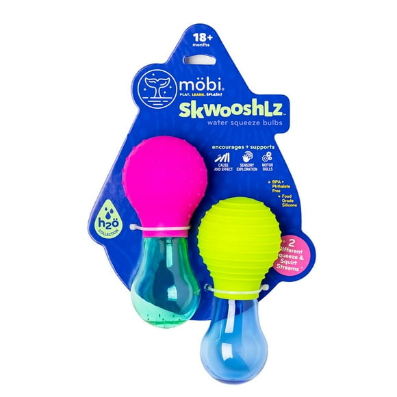 Mobi Skwooshlz Ampoules à Eau - Jouets de Bain en Silicone pour Bébé, Jouets de Baignoire pour Tout-Petits, Sans Latex et Sans BPA, Silicone de Qualité Alimentaire, Facile à Nettoyer - Âges 1-3 (Lot de 2)