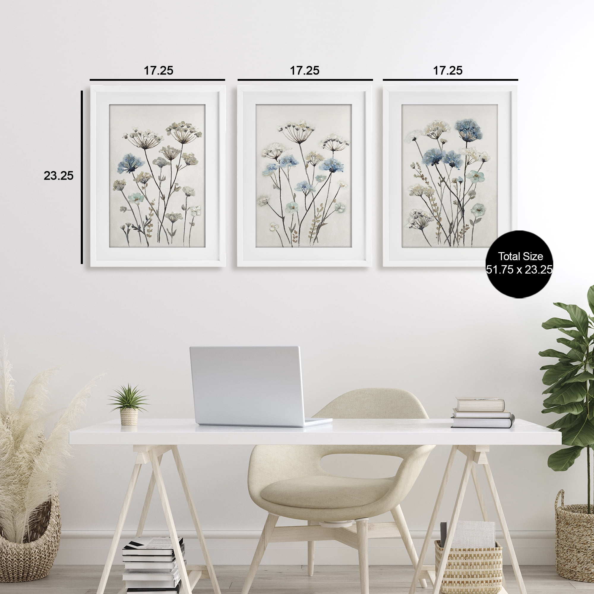 Stupell Industries Neutral & Blue Garden 3 Piece White Framed Print Under Glass Set, design by Patricia Pinto