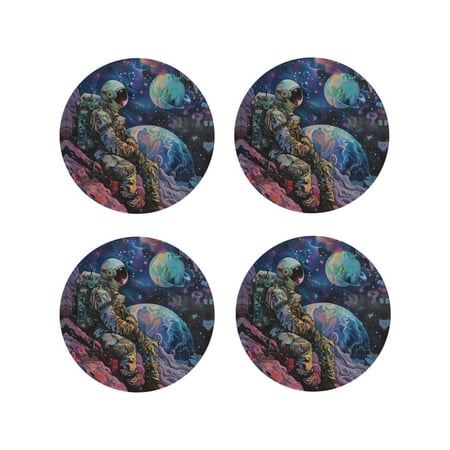 

Leather Coasters with Heat-resistant for Drinks Rainbow Astronaut Space Landscape -标题2 Round Shape