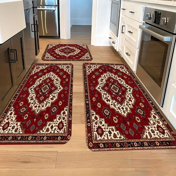 3pcs Set Thickened Flannel Kitchen Mat, Bedroom Living Room Bathroom Door Mat