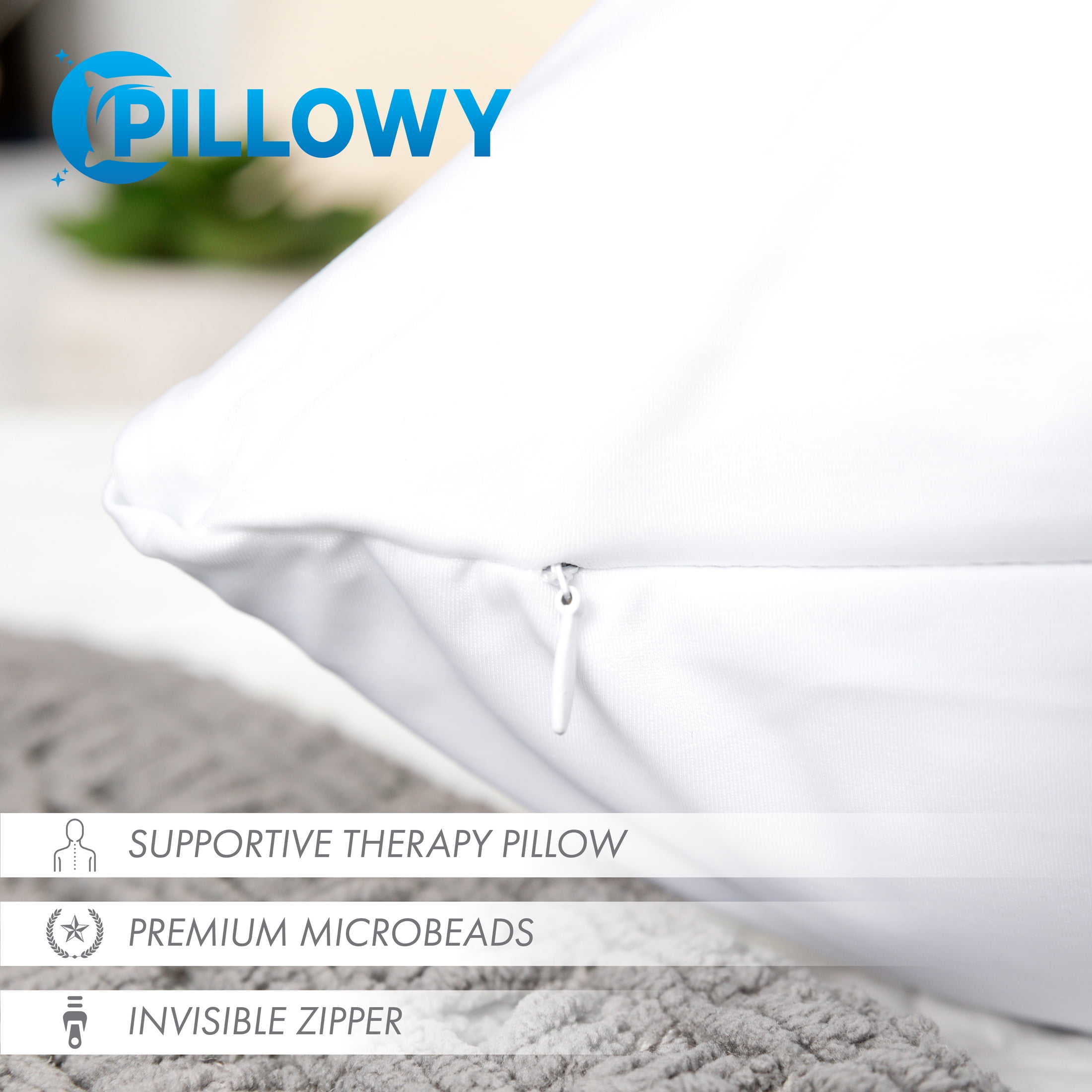 24" x 24" Throw Pillow – White: 1 PCS Luxurious Premium Microbead Pillow With 85/15 Nylon/Spandex Fabric. Forever Fluffy, Outstanding Beauty & Support. Silky, Soft & Beyond Comfortable