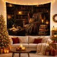 thumbnail image 3 of Leather Armchair Inside a Candlelit Library, Cozy Vintage for Readers, Literary Home Decor, Graduation Gift, Tapestry Wall Hanging for Study Room and Reading Nook, 3 of 7