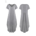 thumbnail image 5 of Gustave Women V Neck Casual Long Dress Short Sleeve Split Loose Maxi Dress Summer Beach Holiday Dress with Pocket "Gray, M", 5 of 7