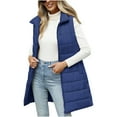 thumbnail image 3 of Women Long Puffer Vest Solid Color Full Zip Up Quilted Sleeveless Jacket Lightweight Winter Puffer Outerwear, 3 of 6