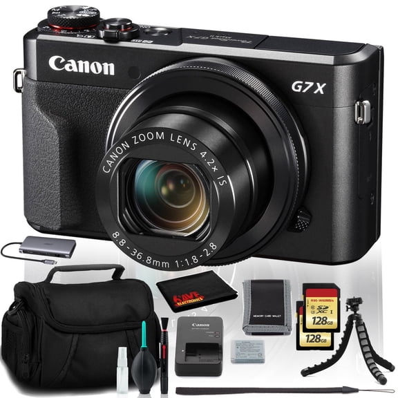 Canon PowerShot G7X Mark II Digital Camera with built-in Wi-Fi (2)128GB SD Cards (New)