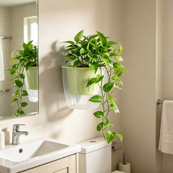 WWV Wall Mounted Hydroponic Planter ,Plants Holder Wall Pots for Indoor Plants ,Transparent Self Watering Flower Pot for Home Decor Office Home Garden Decoration Gift Green