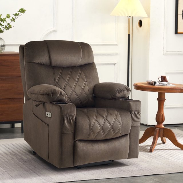 MCombo Small Fabric Recliner for Elderly, Power Lift, Triple Motor, Adjustable Headrest, Infinite Position, Coffee Brown
