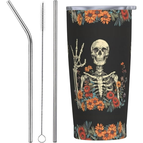 Skull Tumbler with Lid and Straw 20 OZ Stainless Steel Travel Coffee Mug Double Wall Insulated Cup Leakproof for Car Sports Cafe Office