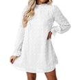 thumbnail image 4 of Vestido De Manga Larga, Tela Jacquard Suave Para Mujer, Vestido De Punto Dulce, Informal, De Peso Moderado, Mangas Abullonadas, Cuello De Encaje Para Oficina ANGGREK EF1711, 4 of 6