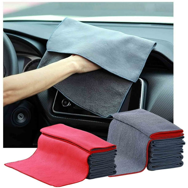 Toalla de secado de coche súper absorbente - Toalla de microfibra para detallado de auto, sin pelusa ni rayas, 30x40cm/11,8x15,8 pulgadas, roja o gris, reutilizable