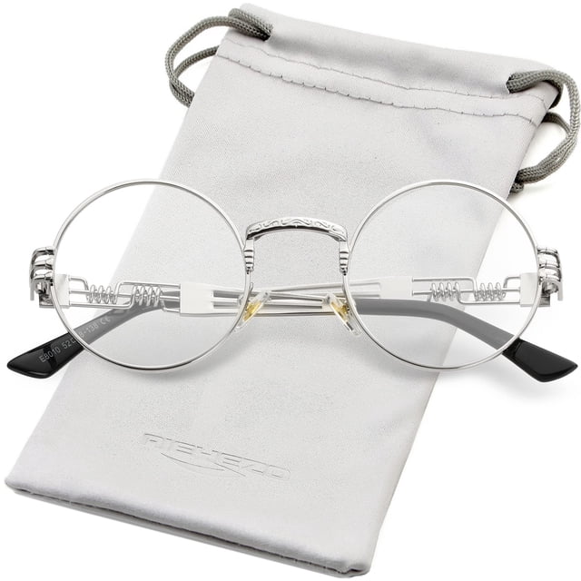 Gafas de Sol AIEYEZO Redondas Steampunk Metal Plateado/Transparente