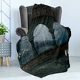 thumbnail image 4 of Gothic Soft Flannel Fleece Throw Blanket, Medieval Castle at Night with Old Arch and Candles Middle Age Misty Image, Cozy Plush for Indoor and Outdoor Use, 50" x 70", Blue Grey and Red, by Ambesonne, 4 of 5