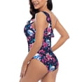 thumbnail image 4 of Uemuo funny Skull daisy flower Print Women's One Piece Swimsuit Asymmetrical Neck Bathing Suit One Shoulder Side Cutout Ruffle Swimwear-Large, 4 of 6