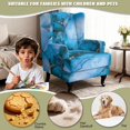 thumbnail image 4 of HUISEFOR Wing Chair Slipcovers, Stretch Wingback Armchair Slipcover, 2 Piece, 1 Wing Cover & 1 Cushion Cover, Anti‑Slip, Easy to Install, Furniture Protector, Blue Gold Marble, 4 of 7