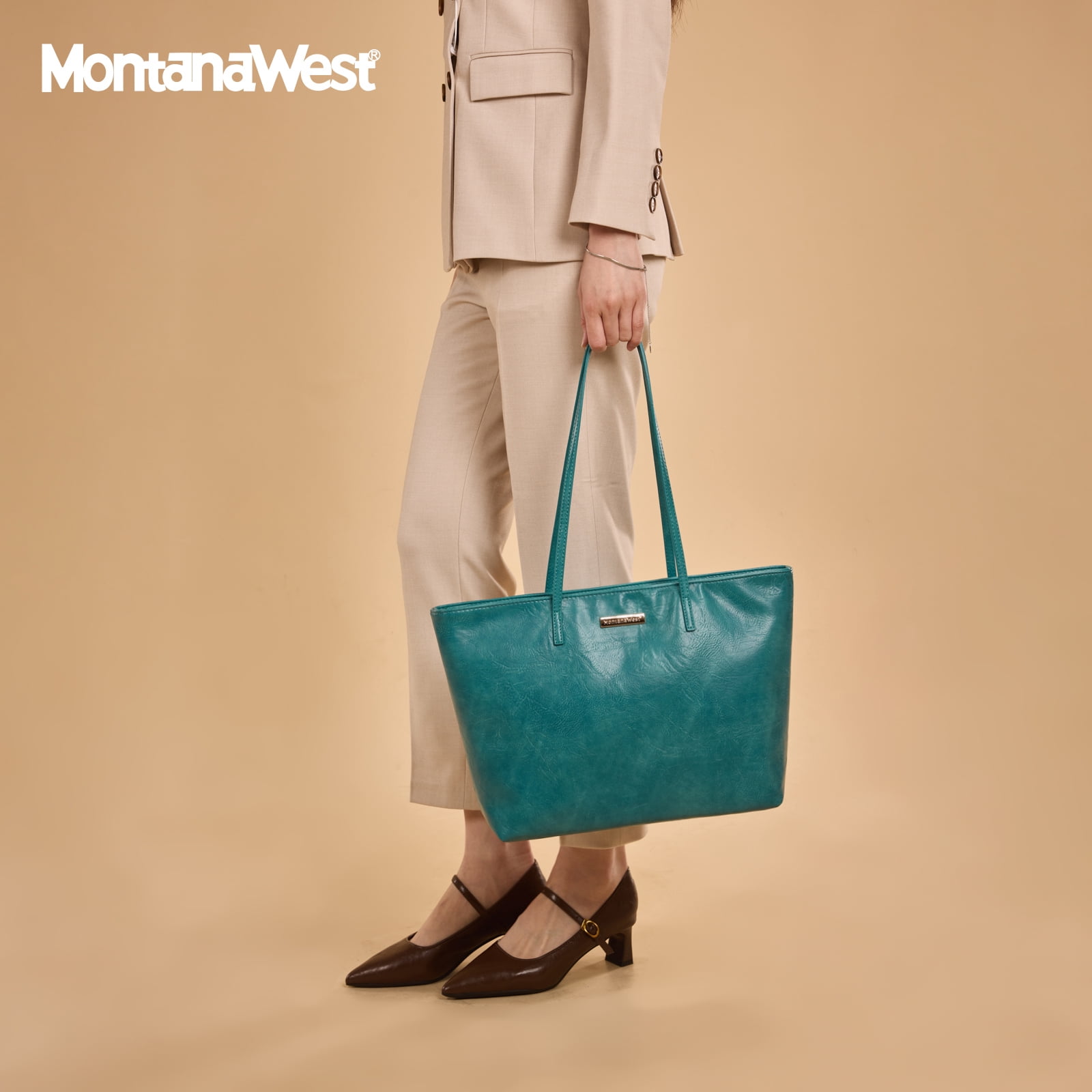 Montana West Tote Bags for Women Purses and Ladies Handbags Medium Size Shoulder Bags with Zipper, Turquoise