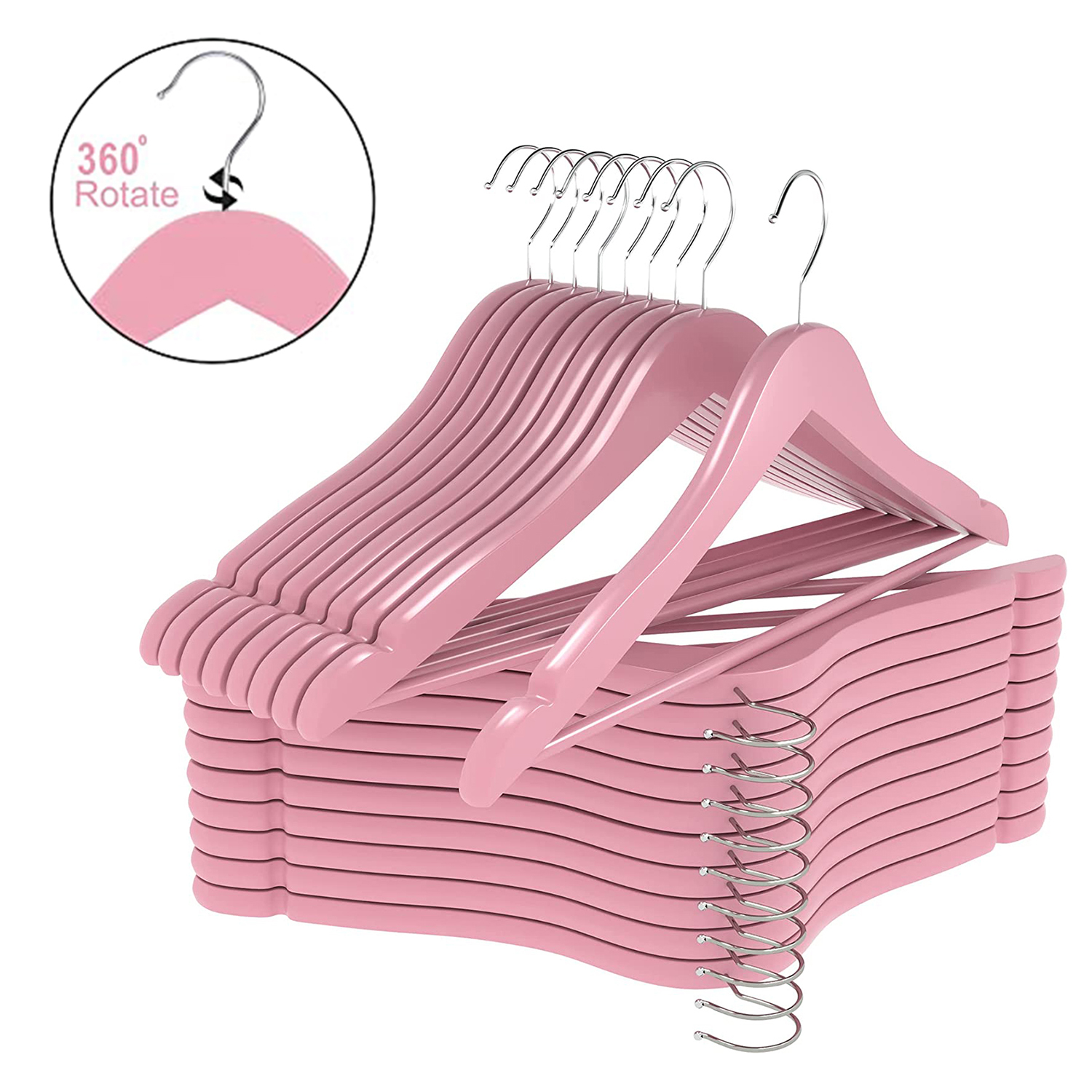 Home Solid Wood Coat Hangers 20 Pack Natural Wooden Cloth Hangers