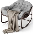thumbnail image 1 of Patio Oversized Papasan Rocking Chair–Wicker Rattan Egg Chair with Metal Frame–Comfortable Cushioned Seat–Perfect for Garden,Balcony,Porch–Brown Powder Coating,Brown Rattan,Dark Gray Cloth, 1 of 8