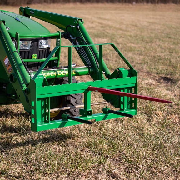 Titan Attachments 50-in Pallet Fork Frame Attachment, 4,000 LB Capacity, Receiver Hitch, 39-in Hay Spears, and Stabilizers, Fits JD Loaders