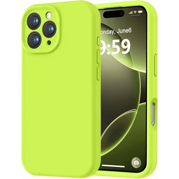 Funda de Silicona Premium, Forro de Microfibra Suave, para iPhone 16 Pro de 6.3 Pulgadas, Verde Fluorescente