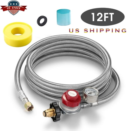 12 ft High Pressure Adjustable Propane Gas Regulator with Braided Hose Indicator