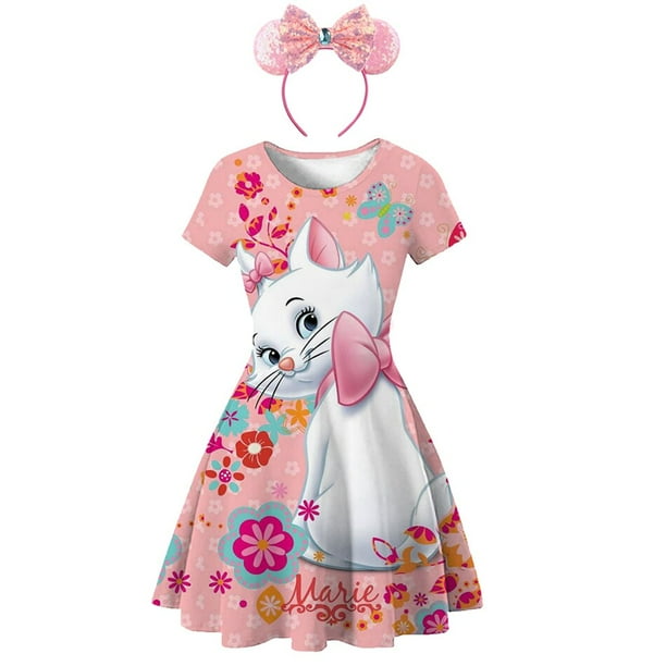 Vestido de verano con estampado de gato marie de dibujos animados de disney para ninas vestidos de princesa de manga corta fiesta de cumpleanos