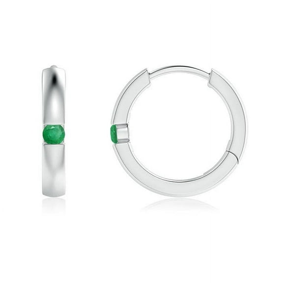 ANGARA Natural Channel-Set Round Emerald Hinged Hoop Earrings in 14K White Gold for Women (Size-2mm) | May Birthstone, Birthday, Anniversary, Jewelry Gift for Women | Natural Emerald Earrings