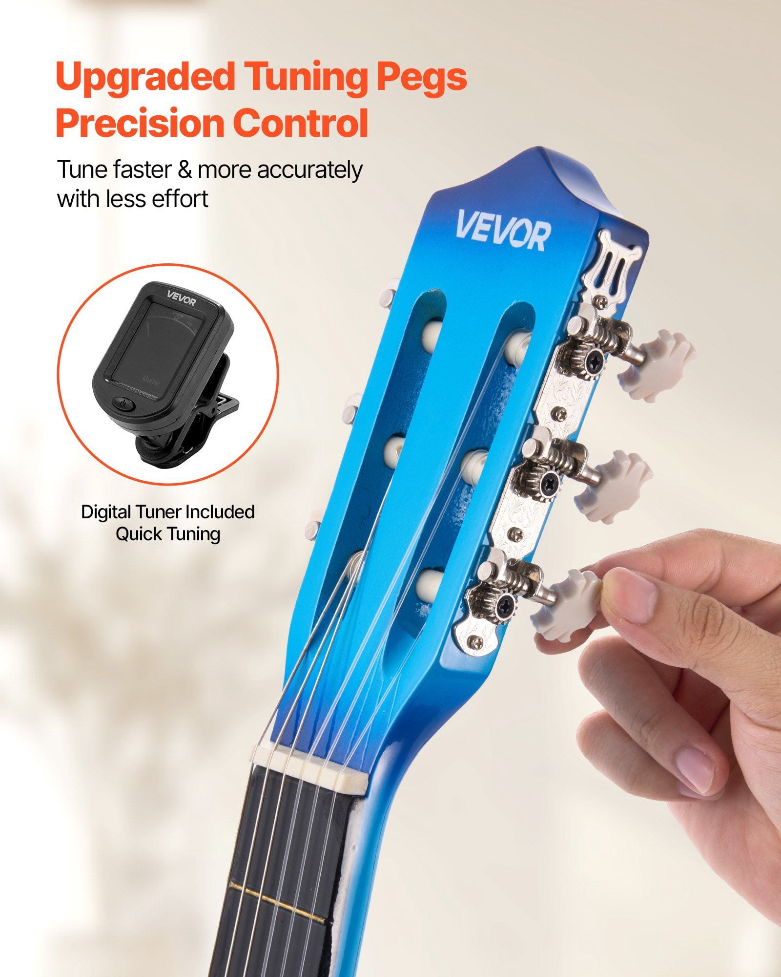 Classical Guitar 38 Inch Beginner Kit with Nylon Strings Gig Bag Strap Tuner Extra Strings Picks Capo Basswood Blue for Teenagers Adults Students