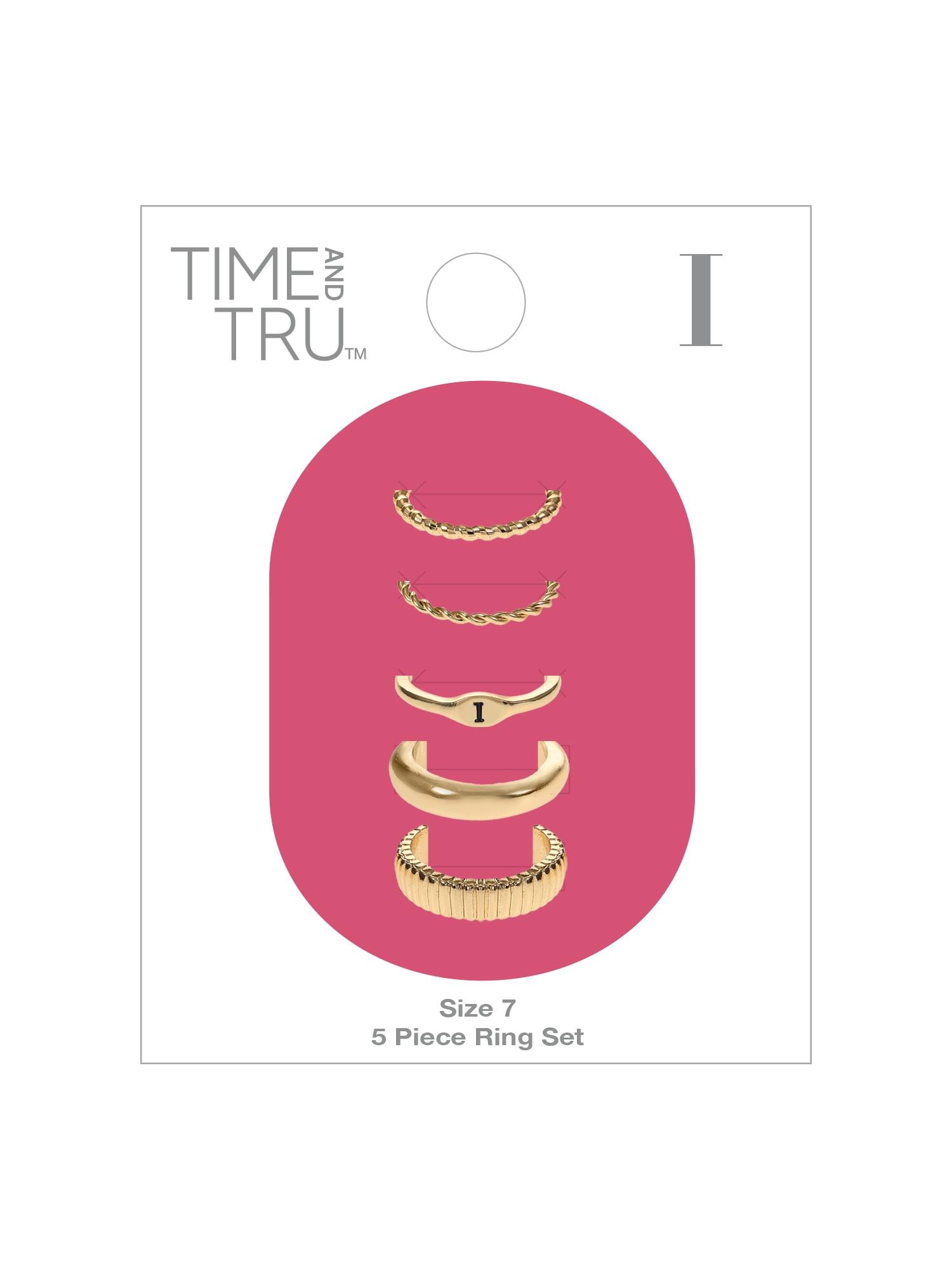 Time and Tru Goldtone Initial Letter Ring Set, 5 Piece, Size 7, Letter I