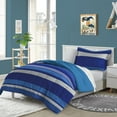 thumbnail image 1 of dream FACTORY Kit de Lit Complet 5 Pièces pour Enfants Literie Super Douce en Microfibre, Rayée Rugby Bleu, (2D872701BL), 1 of 15