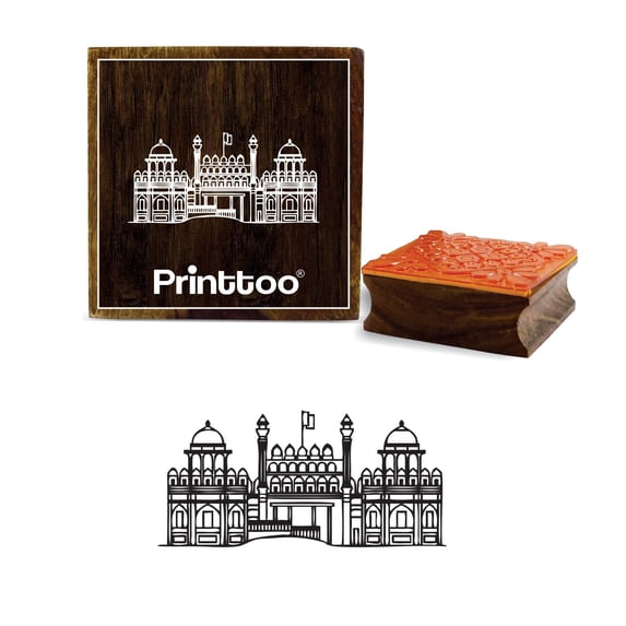Printtoo Red Fort Pattern Wooden Square Rubber Stamp Craft Textile Scrap-booking-2 x 2 Inches