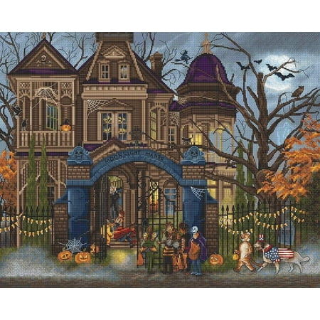 UPC: 4840746065217 | Counted Cross Stitch Kit Moonlight Manor L8013 Needlework House Brown Halloween Canvas Cotton By LetiStitch