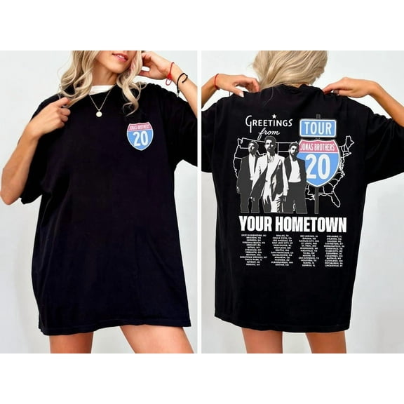 Vintage Jonas Brothers Shirt, Greetings From Your Hometown Route 20 Tour Two Sided T-Shirt