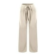 thumbnail image 6 of ZHYou No Boundaries Womens Palazzo Pants,Flowy,Wide Leg,Lightweight,Elastic Waist,Pull On,Trousers with Side Pockets,Beige,Size M, 6 of 6