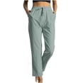 thumbnail image 1 of Pantalones Largos Hasta Los Tobillos de Algodón Y Lino Para Mujer, Pantalones Elásticos Informales Con Bolsillos, Pantalones Largos Odeerbi ODB-6, 1 of 8
