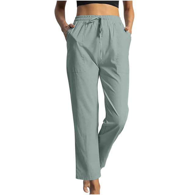 Pantalones Largos Hasta Los Tobillos de Algodón Y Lino Para Mujer, Pantalones Elásticos Informales Con Bolsillos, Pantalones Largos Odeerbi ODB-6