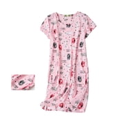 XIAONU Womens Nightshirts Summer Thin Trendy Short Sleeve Floral Nightgown Baggy Oversized Pleasure Round Neck Sleepwear Homewear
