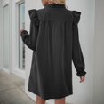 thumbnail image 2 of Solid color ruffled long-sleeved loose stand-collar dress for women, 2 of 5