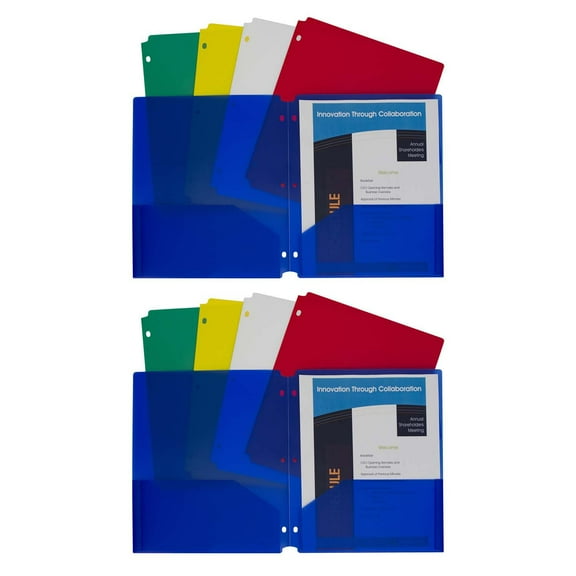 C-Line Two-Pocket Heavyweight Poly Portfolio Folder with Three-Hole Punch, Assorted Primary Colors, 10 Per Pack, 2 Packs
