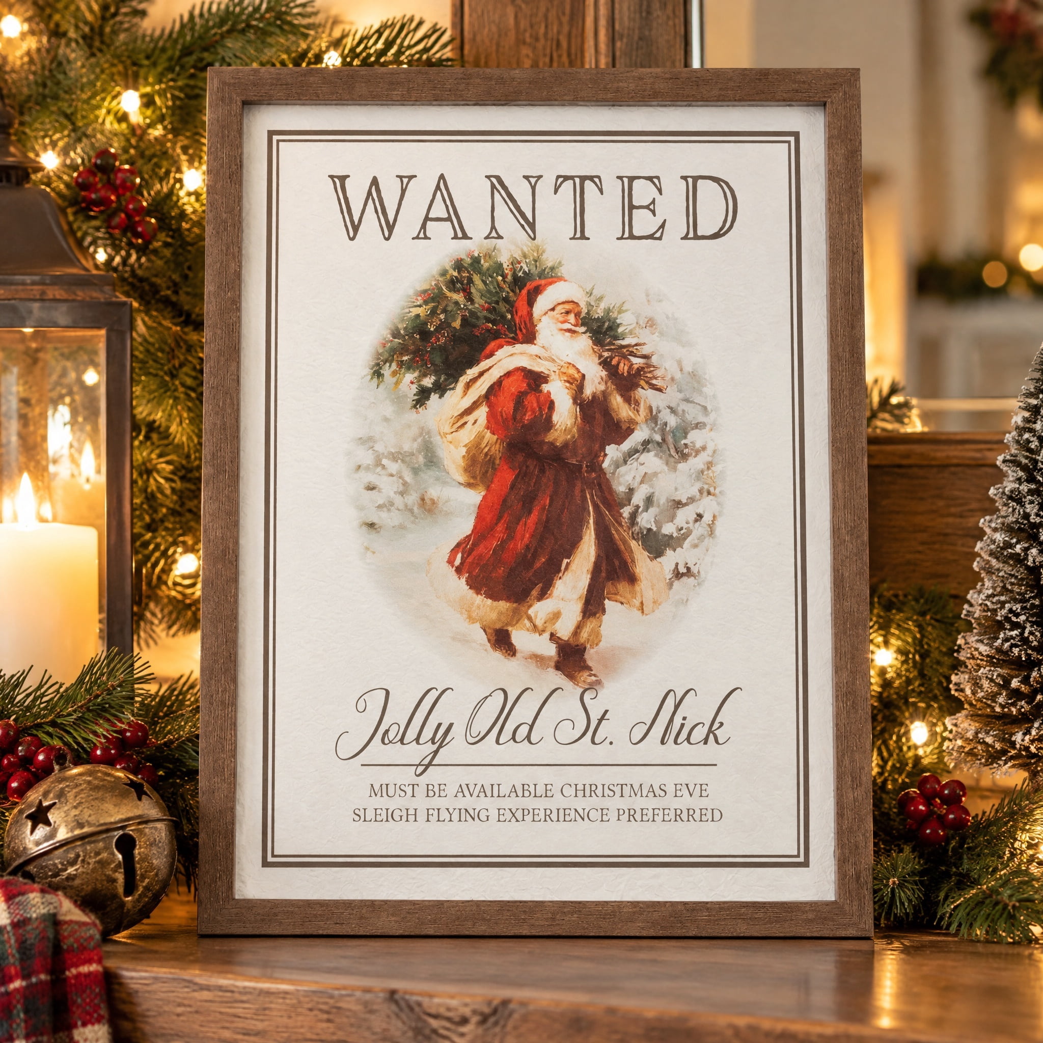 Jolly Old Saint Nick Framed Christmas Wall Art, Multicolor, 12" x 16", by Holiday Time