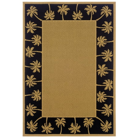Tropical Rug Rug - Moretti Bali Area Rugs - 606K5 Outdoor Beige Trees Palm Outdoor Tropical Rug
