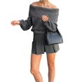 thumbnail image 2 of Female Sweaters Off the Shoulder Long Sleeve Cable Knit Sweater Loose Chunky Pullover Dressy Work Tops Dark Gray M, 2 of 7
