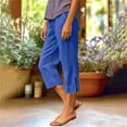thumbnail image 5 of KIHOUT Women High Waisted Straight Leg Capri Pants Solid Color Casual Elastic Waist with Pockets Side Slit Loose Fit Cropped Trousers for Summer Daily Wear, 5 of 8