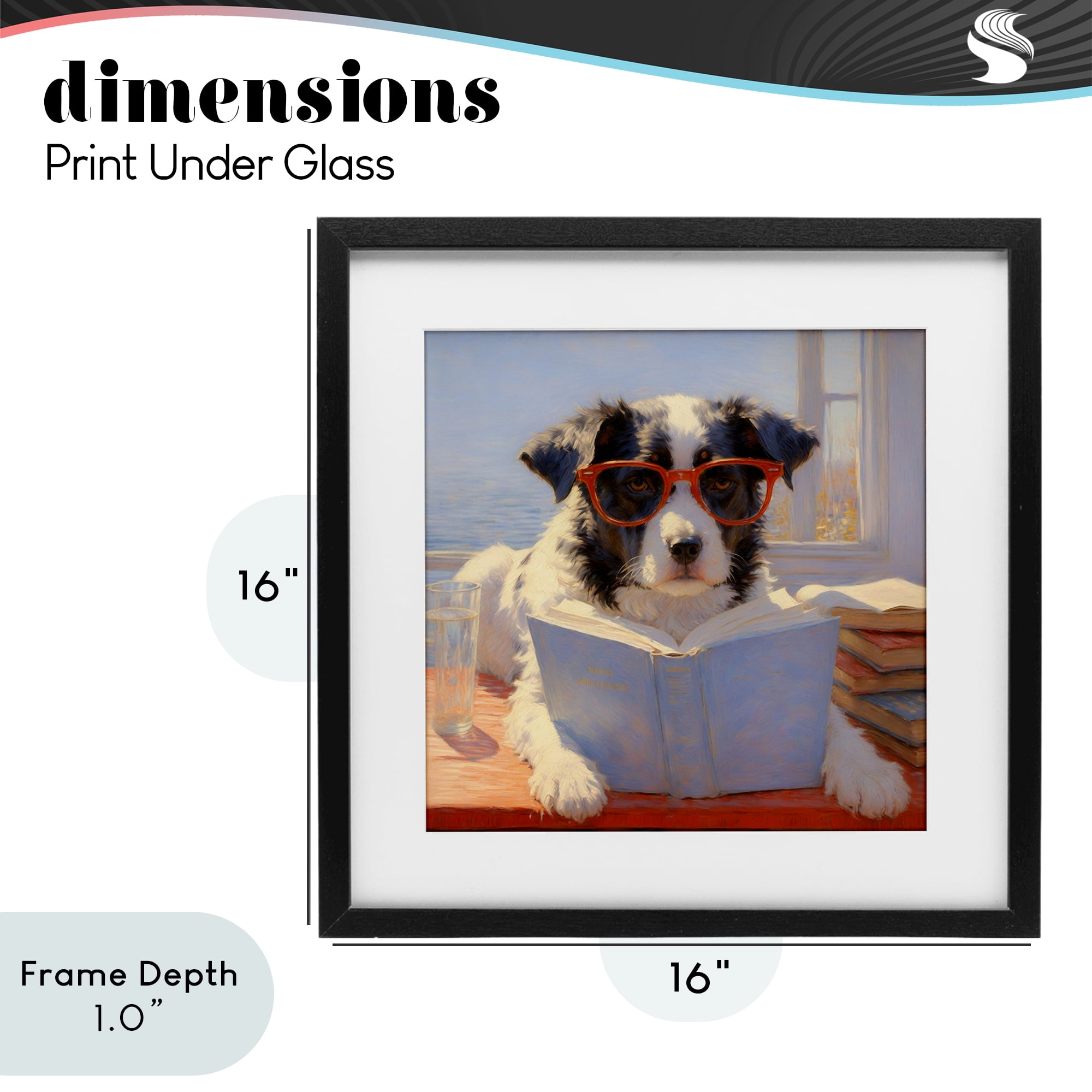 Stupell Industries Sunlit Dog Reading By Window Black Framed Print Under Glass, design by Angie Hawke